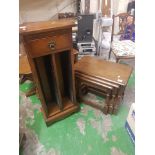 Old charm CD storage unit together with nest of 3 occaisonal tables