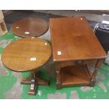 Mid century Oak Single Coffee table together with 2 ok circular occaisonal tables (3)