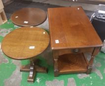 Mid century Oak Single Coffee table together with 2 ok circular occaisonal tables (3)