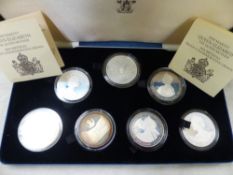 1980 Royal Mint Queen Mother Silver Proof Crown Set of 7 Coins with case