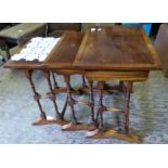 Mahogany and yew nest of 3 occasional tables.