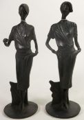 Art Deco Style Bronze Lady Figures, one with missing item from hand , height 30cm(2)