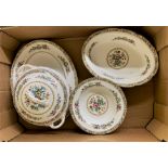 Coalport Ming Rose pattern dinner ware items to include lidded tureen, 2 oval platters, 8 rimmed