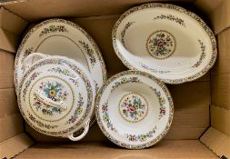 Coalport Ming Rose pattern dinner ware items to include lidded tureen, 2 oval platters, 8 rimmed