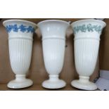 Wedgwood Queensware large fluted vases, height 28cm(3)