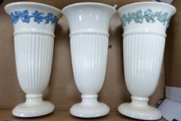 Wedgwood Queensware large fluted vases, height 28cm(3)