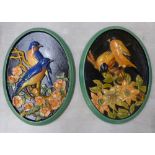 Bosson's Hand Painted Oval Chalkware Plaques Depicting Birds. Both Restored (2)
