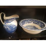 Wedgwood Chinese Patterned Wash Bowl & jug, diameter 40cm(2) (a/f)