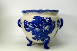 Large Blue & White Staffordshire Ironstone large footed planter, height 23cm
