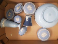 A collection of Wedgwood items to include Queensware footed fruit bowl, jasper ware lidded pots