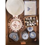 A mixed collection of ceramic items to include Wedgwood blue jasperware lidded pots, Kildare