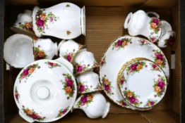 A collection of Royal Albert Old country Rose Patterned items to include oven proof dish, cups, side