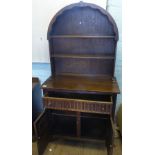 Dark oak Dutch style dresser, 1 drawer/2 doors to base, arched topped plate rack above, 92cm in