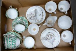 A mixed collection of items to include Crown Stafforshire Ellesmere pattern cups & saucers