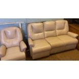 Quality 3 Seater Italian Leather Settee, and matching Armchair, settee splits into 3 for better