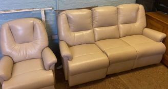 Quality 3 Seater Italian Leather Settee, and matching Armchair, settee splits into 3 for better