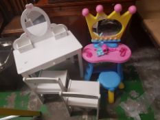 Childs plastic dressing table and stool together with painted white dressing table with 2 matching