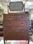 Early 20th Century Chest of 2 Over 3 Drawers in Dark Oak With Tilting Mirror to Top. Width 92cm