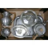 Craftsman Pewter Tea Service & tray together with silver plated Pyrex serving bowls