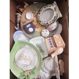 A mixed collection ceramic items to include Carltonware bowl, small Wedgwood jasperware clock,