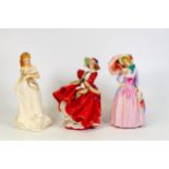 Royal Doulton Lady Figures to include Miss Demure Hn1402, Top O The Hill Hn1834 & Morning Walk