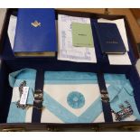 A Collection Of Masonic Items to Inlcude Masonic Apron, Holy Bible, Emulation Ritual Book and