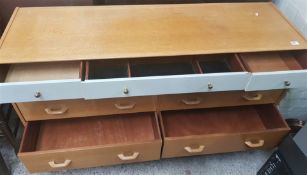 Mid Century Modern G- Plan Side Board / Chest of 10 Drawers in a Two Tone Finish. Width 150cm