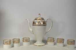 Wedgwood Gold Florentine patterned Coffee Pot & cans, height of pot 26cm(7)