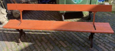 Early 20th Century Cast Iron & Pine Painted in Orange Sunday School / Tram Bench with switchable