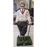 Large fibreglass figure of a vintage golfer, a/f, 91cm in height.