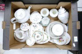 A mixed collection of items to include Royal Doulton tumbling leaves teapot, milk, sugar, dishes,