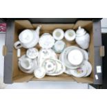 A mixed collection of items to include Royal Doulton tumbling leaves teapot, milk, sugar, dishes,