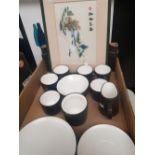 Japanese Mikasa Two tone tea / coffee set together with Japanese Silk embroided picture