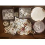 A mixed collection of Royal Albert old country roses to include boxed aniamls, mantle clock large