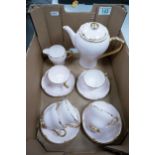 Shelley china pink and gilded part coffee set to include 5 coffee cups and saucers, cream jug and