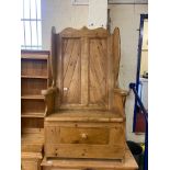 Stripped pine Monks Bench / Settle 88cm W x 150cm H 52cm D