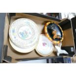 A mixed collection of items to include Lladro goose, Ducal orange lustre bowl, Wedgwood plate
