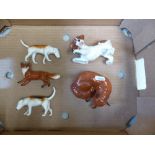 A group of beswick animals to include curled fox, small standing fox, two fox hounds (1 a/f) & a