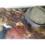 A mixed collection of vintage hats, fur remnants and faux fur items (1 tray).