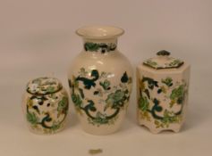 Mason's Chartreuse vase , lidded jar and ginger jar (3)