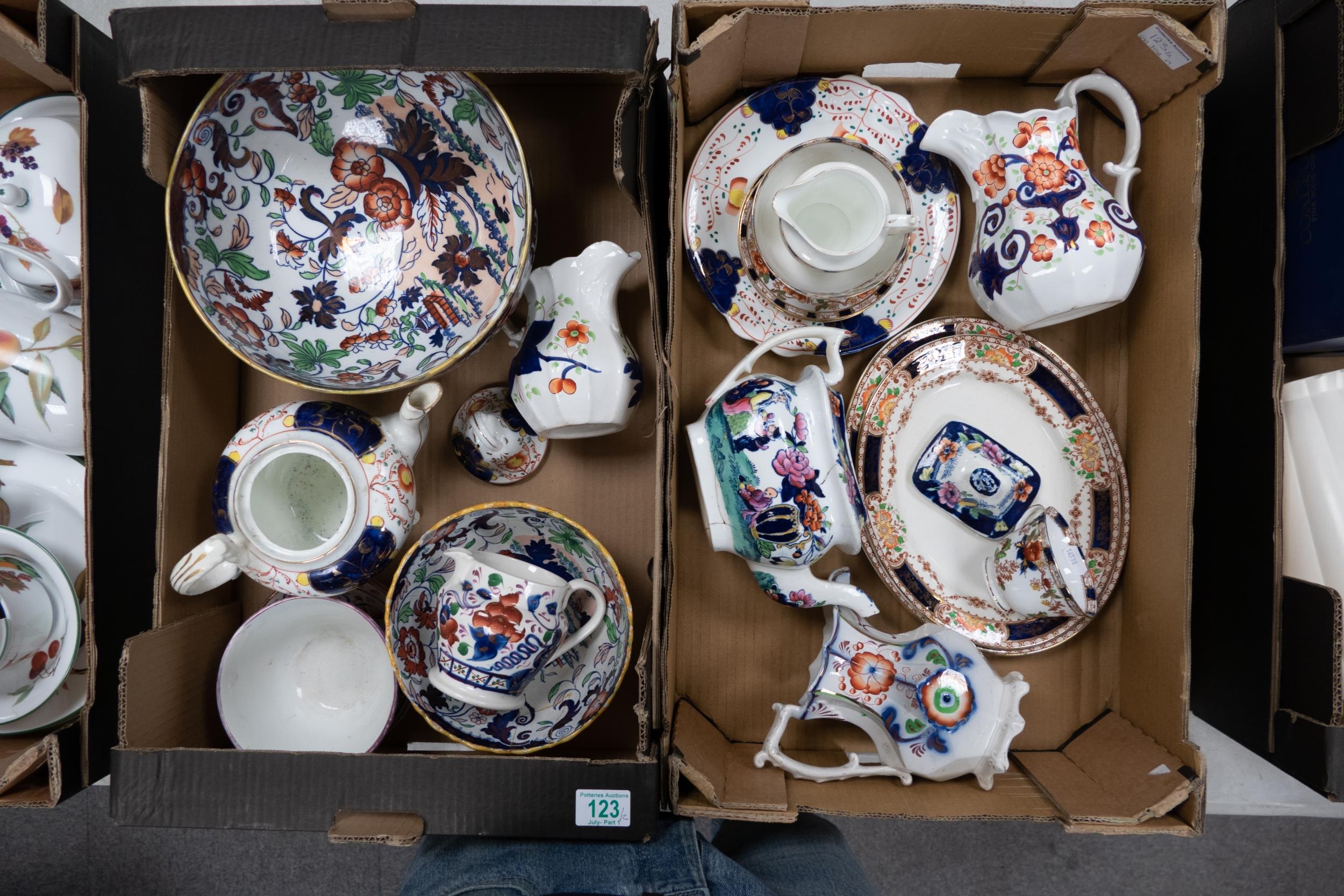 A collection of Gaudy Welsh china to include large footed bowl, platters, plates, teapot, jugs etc (