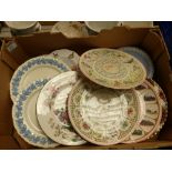 A collection of Wall plates, including Wedgwoood calender paltes, Queensware calendar plates,