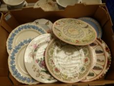 A collection of Wall plates, including Wedgwoood calender paltes, Queensware calendar plates,