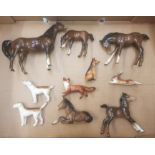 Collection of beswick animals to include small standing fox, arab xayl (ear a/f) beswick foals,