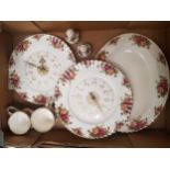 Royal Albert Old Country Rose patterned dinnerware items to include ovsl serving platter, salt and