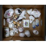 A mixed collection of items to include miniature Coalport Ming Rose teapot, Oakley china vases,