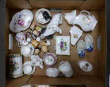 A mixed collection of items to include miniature Coalport Ming Rose teapot, Oakley china vases,