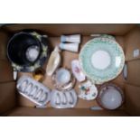 A mixed collection of items to include Aynsley cake plate , Shelley terracotta and black bowl ( wear