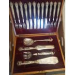 Cased silver plated cuttlery set including serving pieces