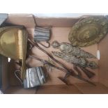 A collection of mixed metal ware items to include Indian Brass Medusa mask wall plaque, a pair of